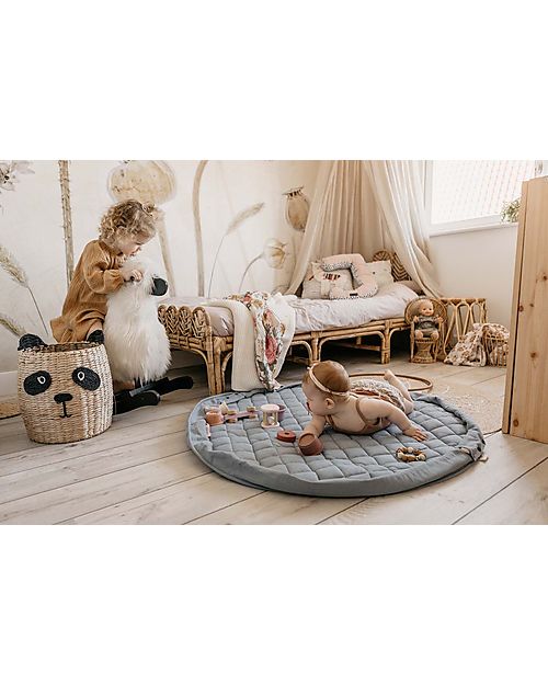 Play&Go 3 in 1 Storage Bag & Playmatt in cotton - Dusty Blue Padded Playmats