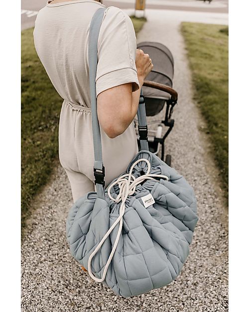 Play&Go 3 in 1 Storage Bag & Playmatt in cotton - Dusty Blue Padded Playmats
