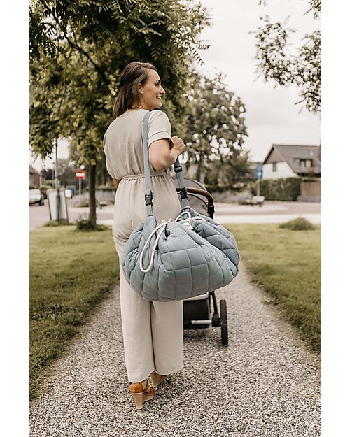 Play&Go 3 in 1 Storage Bag & Playmatt in cotton - Dusty Blue Padded Playmats