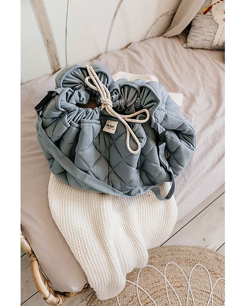Play&Go 3 in 1 Storage Bag & Playmatt in cotton - Dusty Blue Padded Playmats