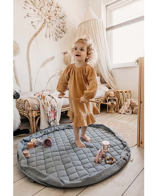 Play&Go 3 in 1 Storage Bag & Playmatt in cotton - Dusty Blue Padded Playmats
