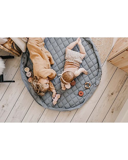 Play&Go 3 in 1 Storage Bag & Playmatt in cotton - Dusty Blue Padded Playmats