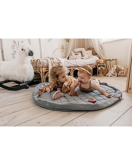 Play&Go 3 in 1 Storage Bag & Playmatt in cotton - Dusty Blue Padded Playmats