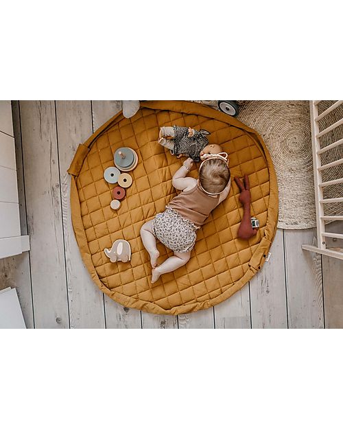 Play&Go 3 in 1 Storage Bag & Playmatt in cotton - Mustard Chai Tea Padded Playmats