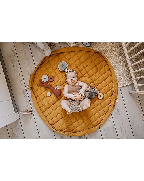 Play&Go 3 in 1 Storage Bag & Playmatt in cotton - Mustard Chai Tea Padded Playmats