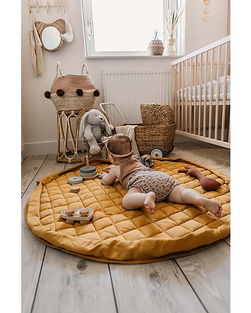 Play&Go 3 in 1 Storage Bag & Playmatt in cotton - Mustard Chai Tea Padded Playmats