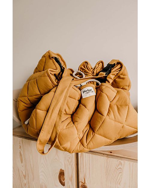 Play&Go 3 in 1 Storage Bag & Playmatt in cotton - Mustard Chai Tea Storage Bag and Playmat