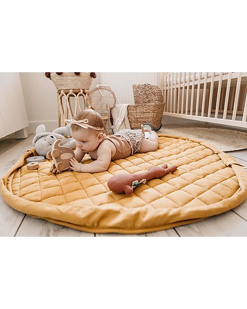 Play&Go 3 in 1 Storage Bag & Playmatt in cotton - Mustard Chai Tea Storage Bag and Playmat