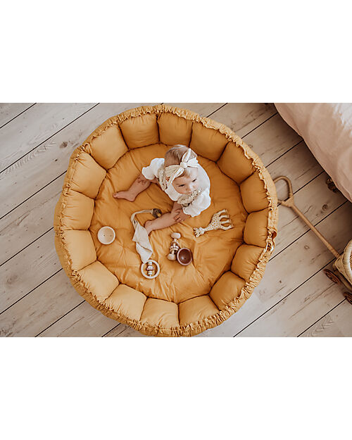 Play&Go 3 in 1 Storage Bag - Playmat and Baby Nest in 100% Organic Cotton - Chai Tea Mustard Storage Bag and Playmat