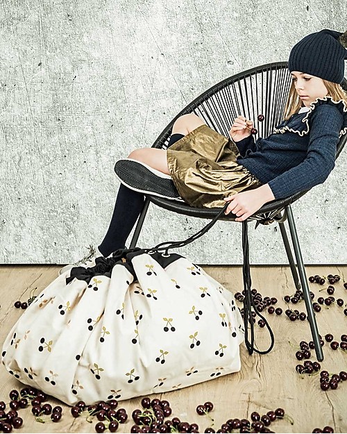 Play&Go Portable 2 in 1 Storage Bag & Playmat in cotton - Cherry Gold Storage Bag and Playmat