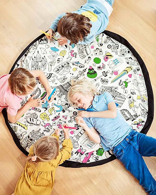 Play&Go Portable 2 in 1 Storage Bag & Playmat in cotton - Color my bag by OMY PARIS Storage Bag and Playmat