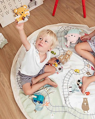 Play&Go Portable 2 in 1 Storage Bag & Playmat in cotton - Trainmap and Bears Playmats
