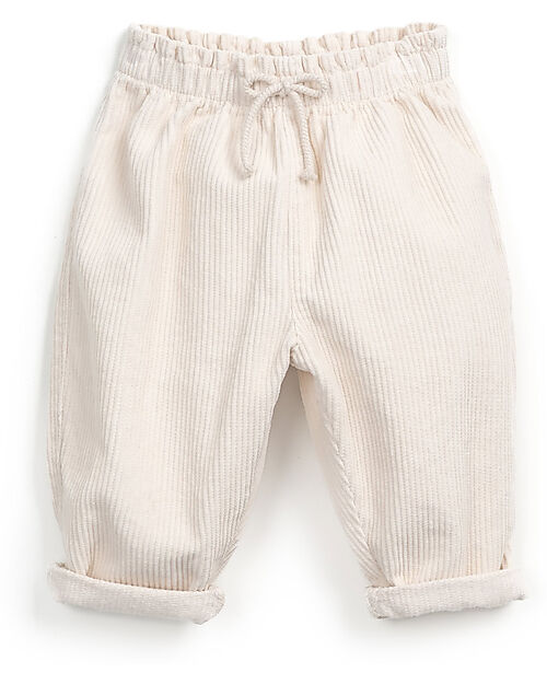 Play Up Corduroy Pants with Elastic Waist - Cream - Recycled Cotton and Cotton Trousers
