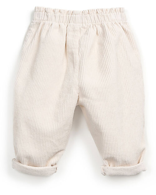 Play Up Corduroy Pants with Elastic Waist - Cream - Recycled Cotton and Cotton Trousers