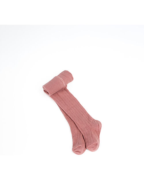 Play Up Ribbed Tights in Organic Cotton - Coral Pink Tights