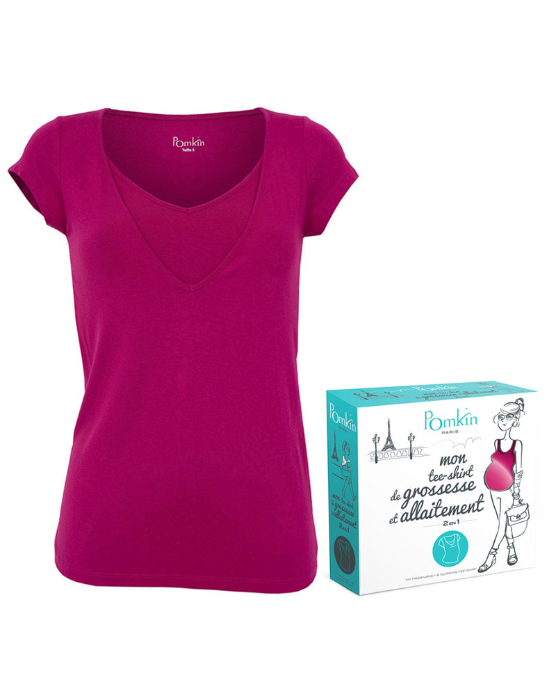 Pomkin Lise Maternity Nursing Top Fuchsia Capped Sleeves V Neck Woman