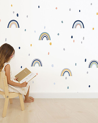 Pop By Gaea Wall Stickers in Vinyl - Blue Happy Rainbows Wall Stickers