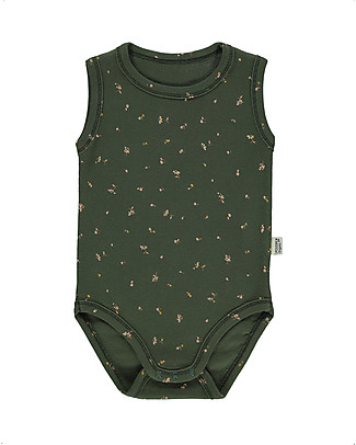 Poudre Organic Aulne Bodysuit - Flower on Forest Green - 100% Organic Cotton Short Sleeves Bodies