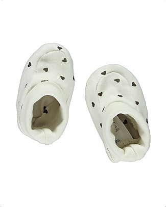 Poudre Organic Baby Booties Wakame - Black Heart - 100% Organic Cotton Slippers