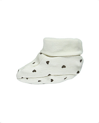 Poudre Organic Baby Booties Wakame - Black Heart - 100% Organic Cotton Slippers