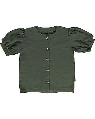 Poudre Organic Blouse Poire with Puff Sleeves - Forest Green - 100% Organic Cotton Shirts And Blouses
