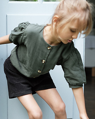 Poudre Organic Blouse Poire with Puff Sleeves - Forest Green - 100% Organic Cotton Shirts And Blouses