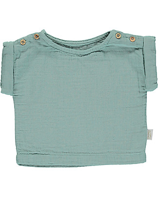Poudre Organic Blouse with Folded Cuffs (18-24 months) - Blue surf - 100% organic cotton Shirts And Blouses