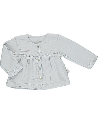 Poudre Organic Blouse with Gather (18-24 months) - Grey - 100% organic cotton Shirts And Blouses