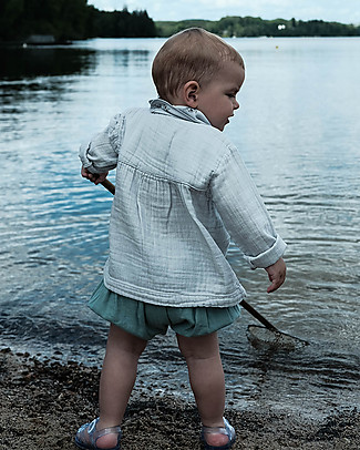 Poudre Organic Blouse with Gather (18-24 months) - Grey - 100% organic cotton Shirts And Blouses
