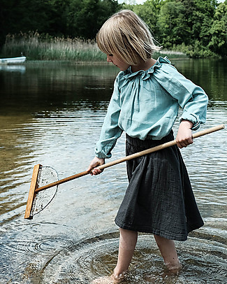 Poudre Organic Blouse with Rouche Neck (18-24 months) - Blue Surf - 100% organic cotton Shirts And Blouses