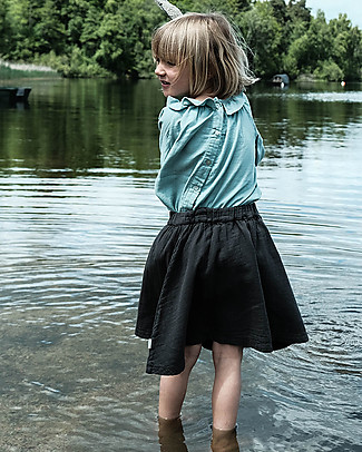 Poudre Organic Blouse with Rouche Neck (3-4 years) - Blue Surf - 100% organic cotton Shirts And Blouses