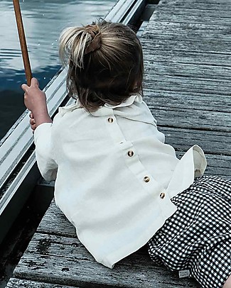 Poudre Organic Blouse with Rouche Neck - Almond Milk - Linen and Cotton Shirts And Blouses