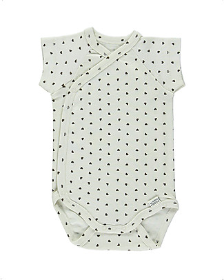 Poudre Organic Body with Asymmetric Fastening Lierre - Black Hearts - 100% Organic Cotton Short Sleeves Bodies