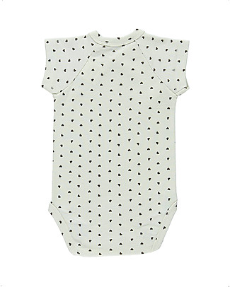 Poudre Organic Body with Asymmetric Fastening Lierre - Black Hearts - 100% Organic Cotton Short Sleeves Bodies