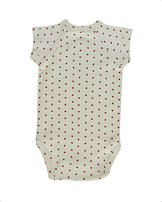 Poudre Organic Body with Asymmetric Fastening Lierre - Red Hearts - 100% Organic Cotton Short Sleeves Bodies