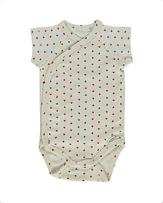 Poudre Organic Body with Asymmetric Fastening Lierre - Red Hearts - 100% Organic Cotton Short Sleeves Bodies