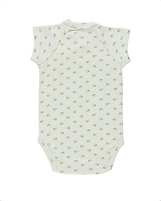 Poudre Organic Bodysuit with Asymmetric Fastening Lierre - Honey Floral Pattern - 100% Organic Cotton Short Sleeves Bodies
