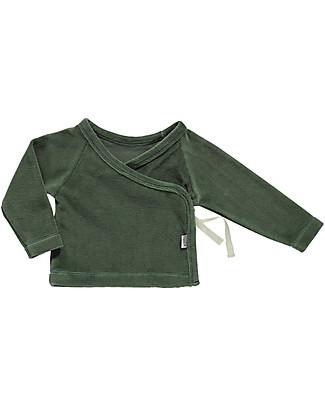 Poudre Organic Cache Coeur Crocus - Long-Sleeved Crossed Top - Forest Green - 100% Organic Cotton Terry Long Sleeves Tops