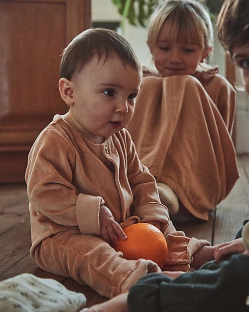 Poudre Organic Combi-Pyj Pyjamas Meleze - Maple Sugar - 100% Organic Cotton Velvet Babygrows