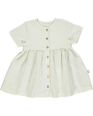 Poudre Organic Girl’s Short Sleeve Dress - Almond Milk - Linen and Cotton Special Occasion