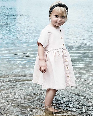 Poudre Organic Girl’s Short Sleeve Dress - Almond Milk - Linen and Cotton Special Occasion