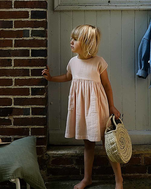 Poudre Organic Girl’s Sleeveless Dress Hibiscus, Evening Sand - 100% organic cotton Dresses_