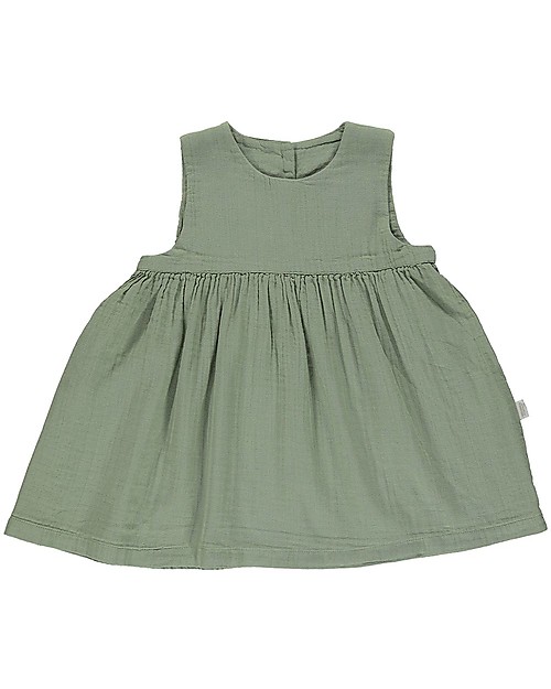 Poudre Organic Girl’s Sleeveless Dress Matcha, Oil Green - 100% organic cotton Dresses_