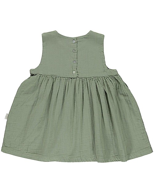 Poudre Organic Girl’s Sleeveless Dress Matcha, Oil Green - 100% organic cotton Dresses_