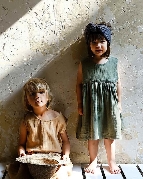 Poudre Organic Girl’s Sleeveless Dress Matcha, Oil Green - 100% organic cotton Dresses_
