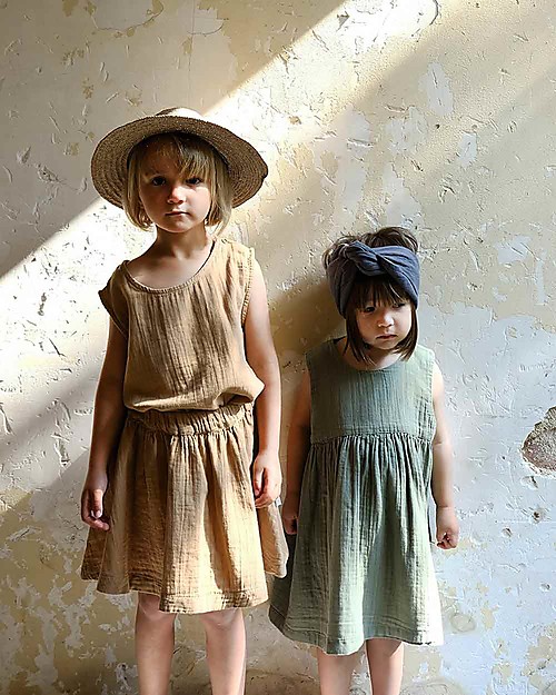 Poudre Organic Girl’s Sleeveless Dress Matcha, Oil Green - 100% organic cotton Dresses_