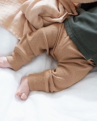 Poudre Organic Leggings Basilic - Almond Milk - Openwork Pattern - 100% Organic Cotton Leggings