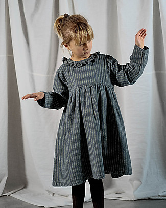 Poudre Organic Long Sleeves Girl Dress Campanule - Stormy Weather Stripes - 100% organic cotton Dresses