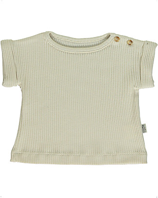 Poudre Organic Ribbed T-shirt Bourrache with Folded Cuffs - Almond Milk - 100% Organic Cotton T-shirts