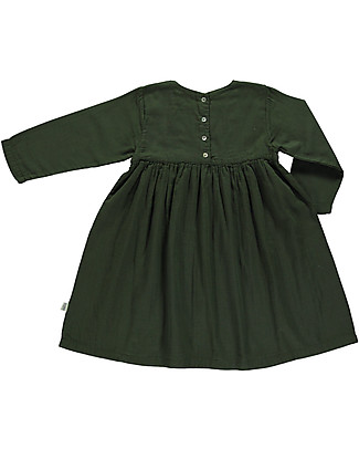 Poudre Organic Robe Liseron Long Sleeved Dress - Forest Green - 100% Organic Cotton Double Gauze Dresses_